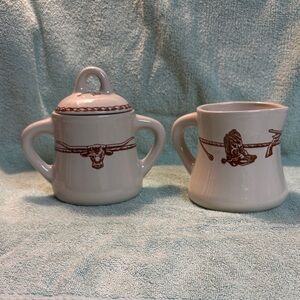 Western-Themed Cream and Sugar Set - Brown on Cream